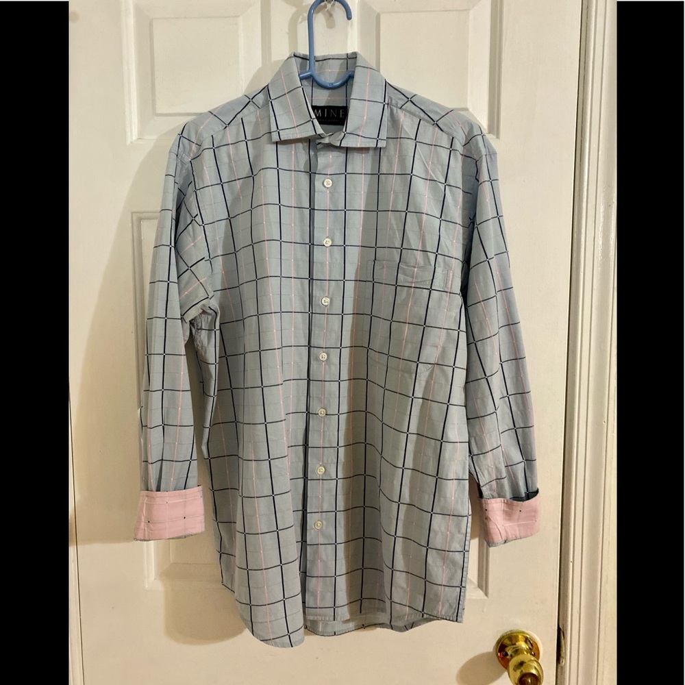 MINE London Milan NY Check Cotton Long Sleeve Button Down Shirt Size Medium